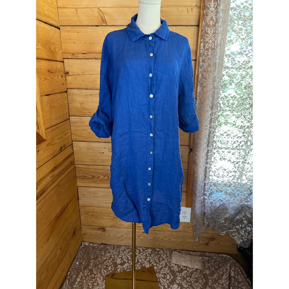 Linen Tunic T-shirt Dress Womens Large Cobalt Blue Oversized Italian Meo Meli